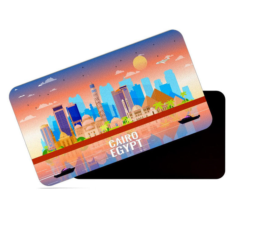 dhcrafts Rectangular Rubber Fridge Magnet / Magnetic Card Multicolor Egypt Cairo Design Pack of 1 (8.6cm x 5.4cm)